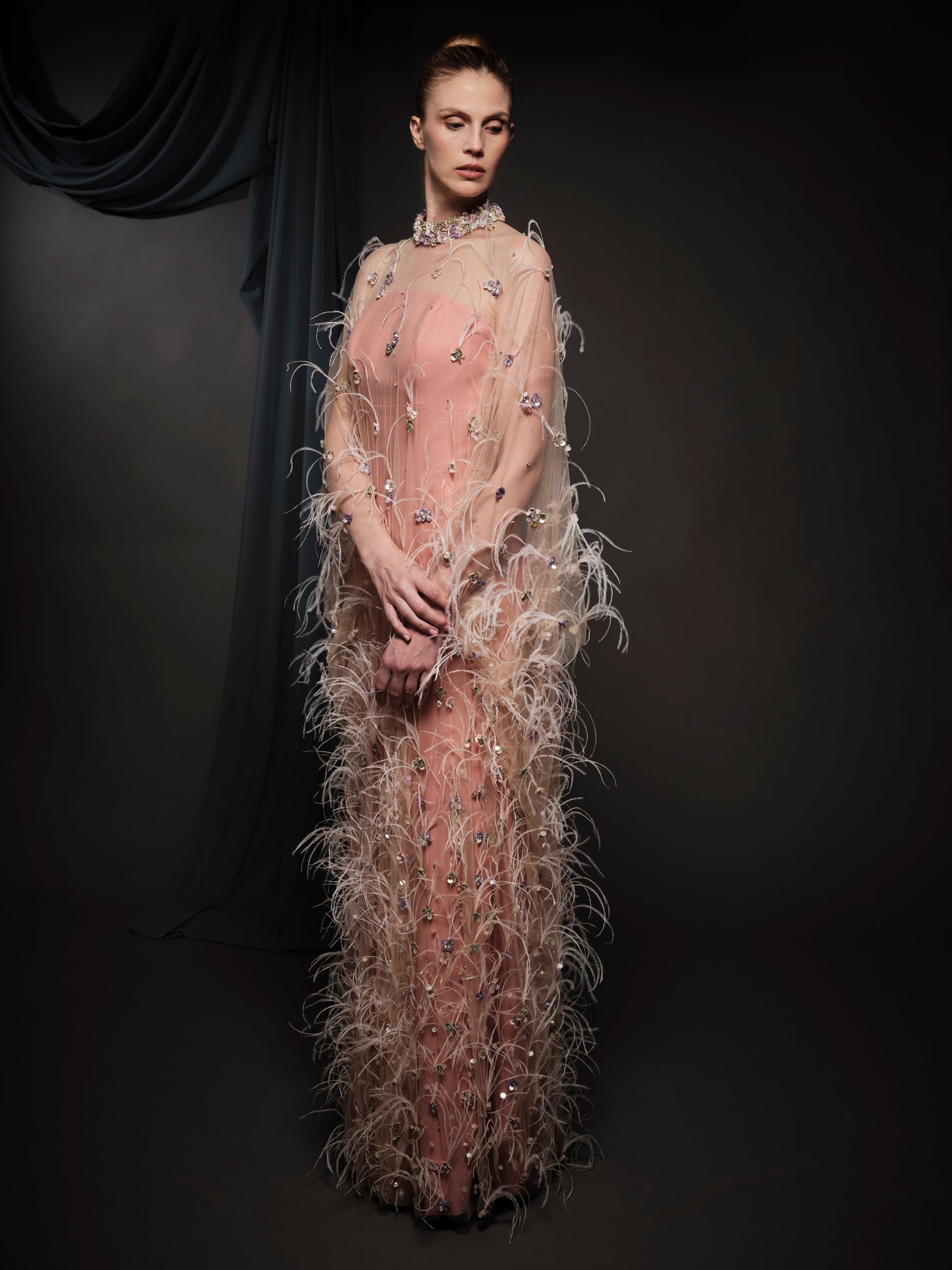 peach caftan dress