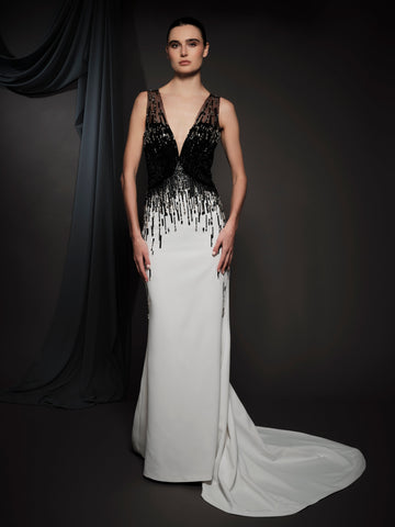 white dress with black embroidery