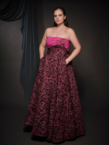 chocolate jacquard dress with fuchsia 
